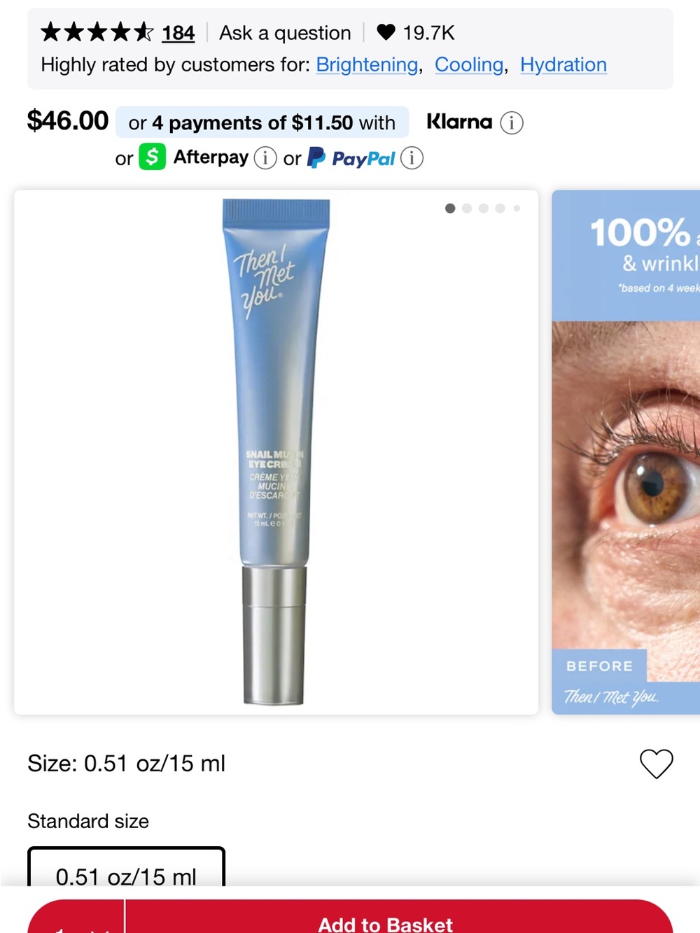 Then I Met You snail mucin firming and brightening Korean eye cream